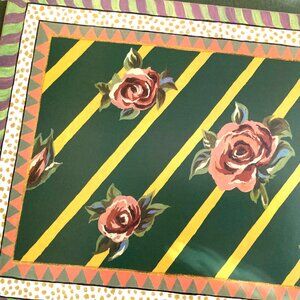 SET/ 4pc MACKENZIE CHILDS Torquay RIBBON ROSE  Pimpernel CORK-back PLACEMATS